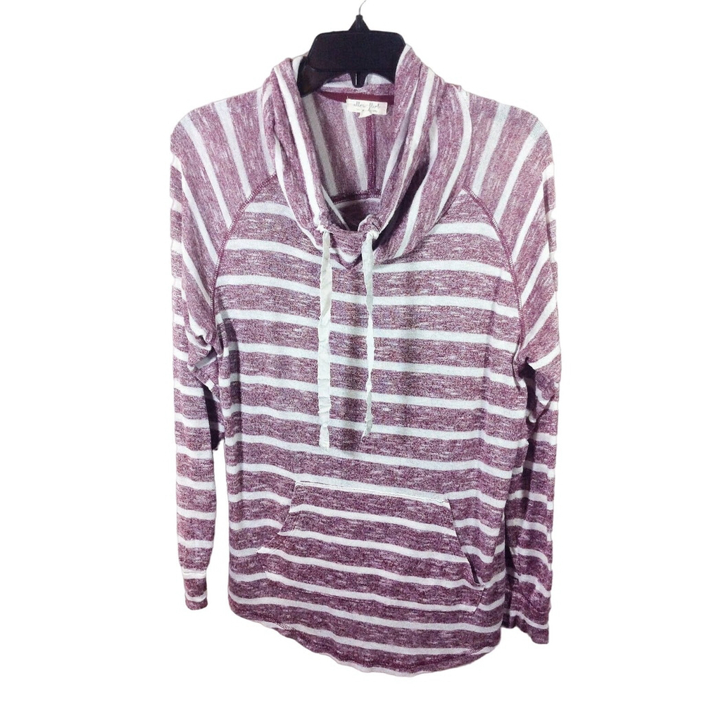 Ultra Flirt Women's Maroon Stripe Cowl Neck Stretch Kangaroo Pocket Sweater Sz L